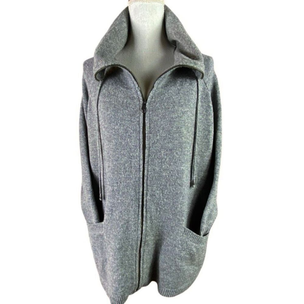 Ellen Tracy Womens Gray Wool Zip-Up Cadigan Sweater Size Small